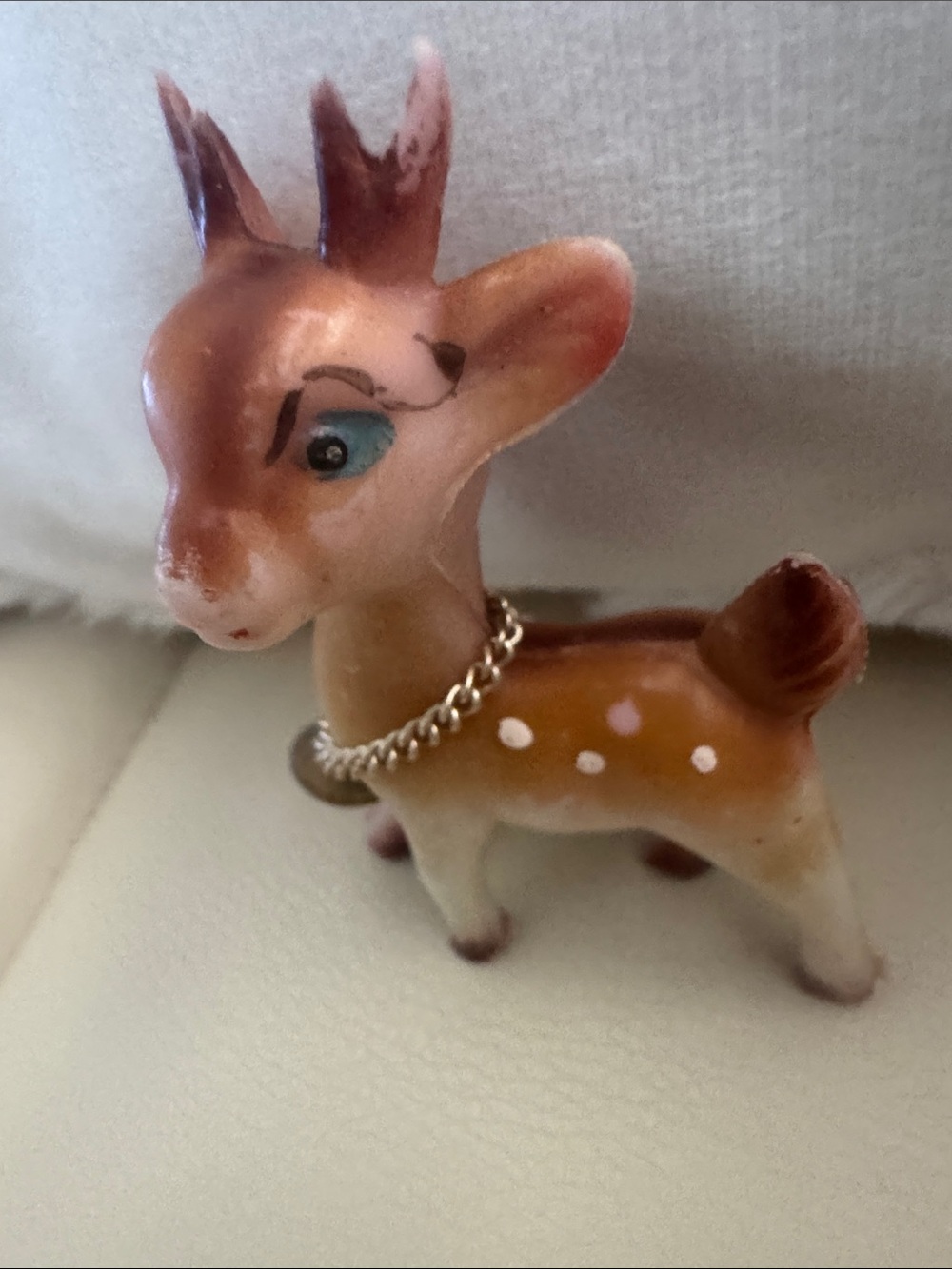 Vintage reindeer Figurine  with Gold hanging bell
